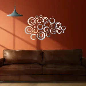 3D Ring Silver Acrylic Mirror Wall Stickers (42 Pieces).