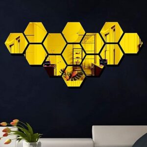 Hexagon acrylic mirror wall stickers modern home decor set of 13 pieces
